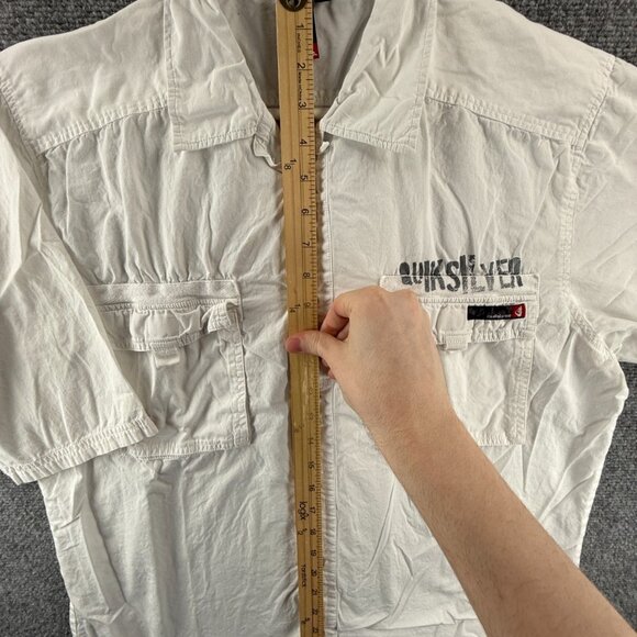 Quiksilver Loop Graphic Print All Cotton Camp Short Sleeve Medium White Casual - Picture 7 of 16